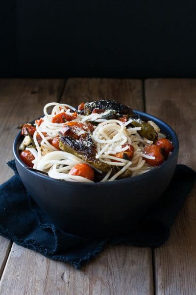 Spaghetti with Charred Tomatoes- Veggies Don't Bite