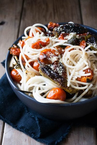 Spaghetti with Charred Tomatoes- Veggies Don't Bite