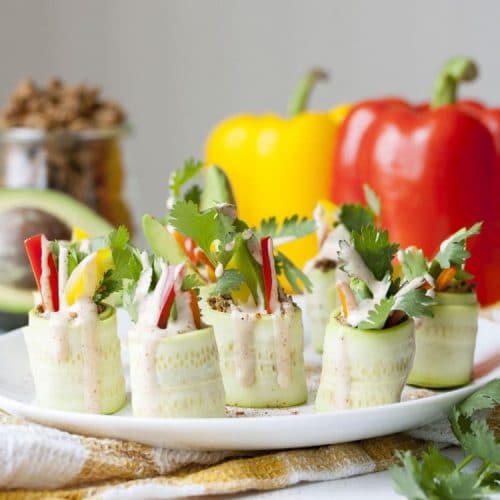 Raw Zucchini Roll Ups with Veggie Walnut 