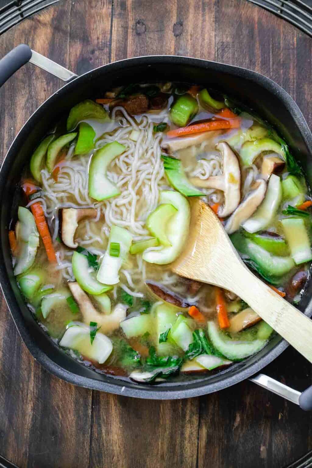 Vegan Noodle Miso Soup With Vegetables Veggies Don T Bite