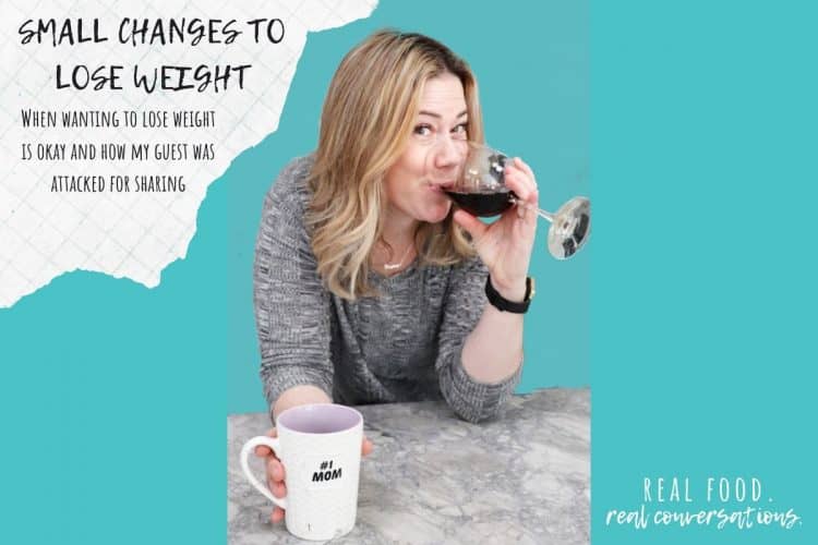 Photo of woman drinking wine with text overlay on small changes