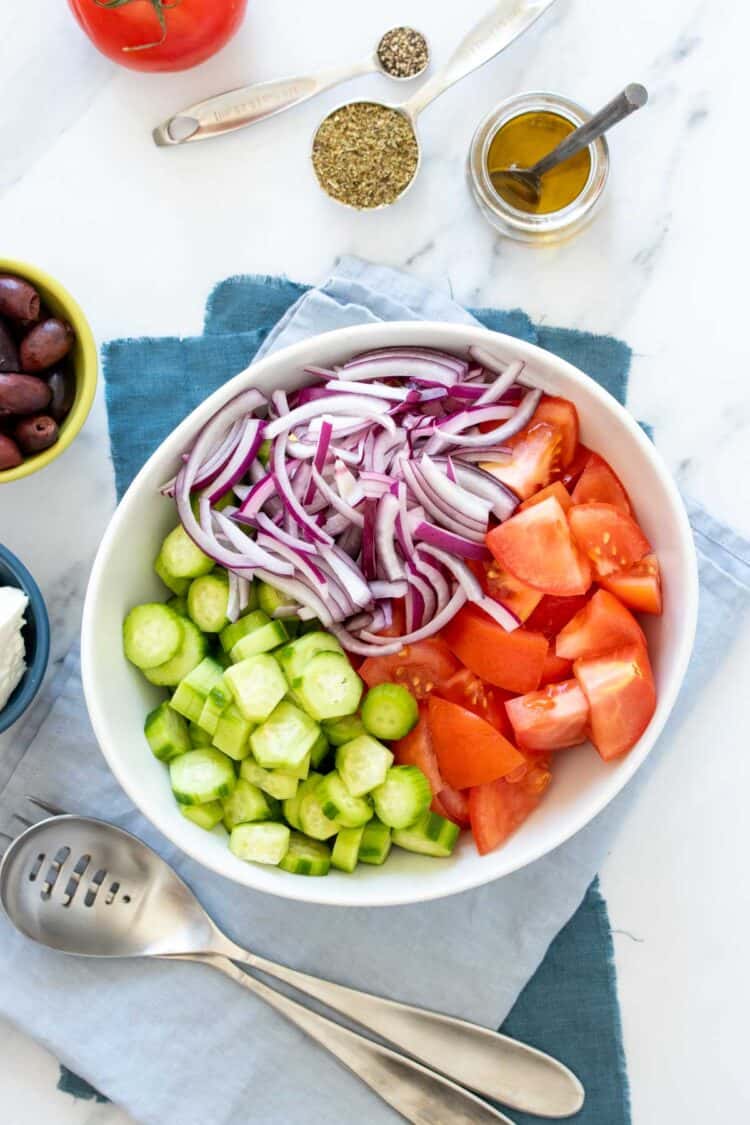 Vegan Greek Salad (Horiatiki) - Veggies Don't Bite