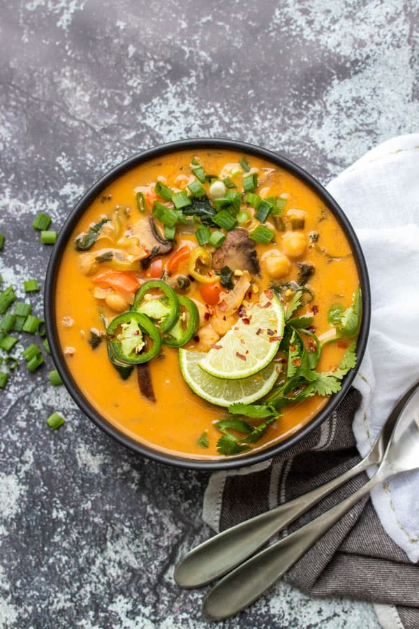 Thai Vegetable Coconut Curry Soup - Veggies Don't Bite